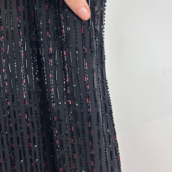 Parker Monaco Mini Dress Womens Medium Black Beaded Feather Sleeveless Cocktail - Picture 11 of 16